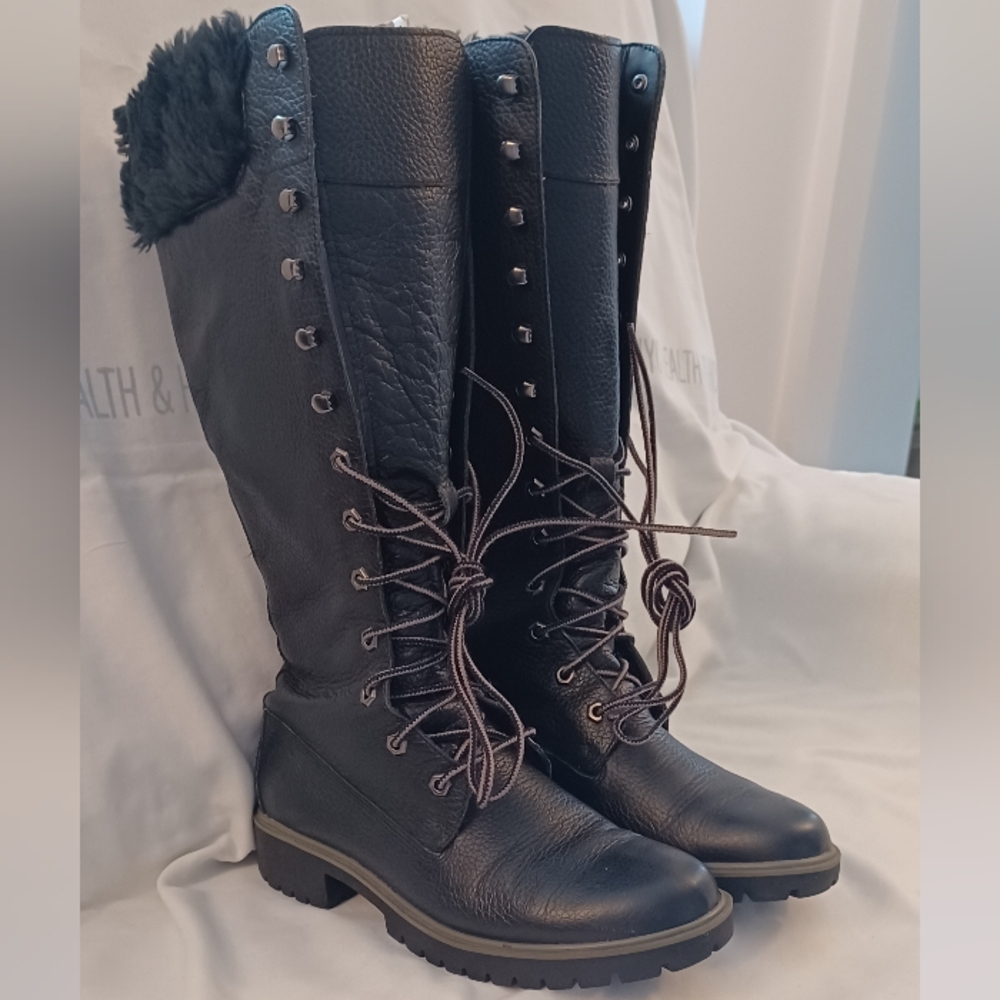 Timberland Leather Lace-Up Black Boots Size7.5